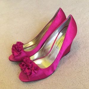 Hot pink wedges with ruffle detail